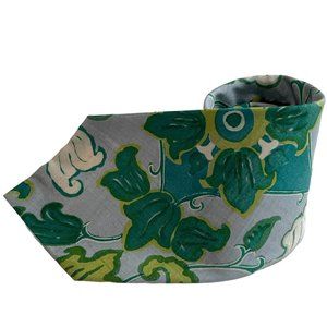 100% Pure Thai Silk Hand Woven In Siam Tie Necktie Green Floral Pattern